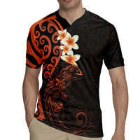 New Zealand Tuatara Plumeria Rugby Jersey Maori Orange Koru Tribal Tattoo