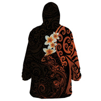 New Zealand Tuatara Plumeria Wearable Blanket Hoodie Maori Orange Koru Tribal Tattoo