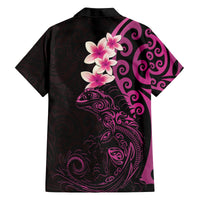 New Zealand Tuatara Plumeria Family Matching Puletasi and Hawaiian Shirt Maori Pink Koru Tribal Tattoo