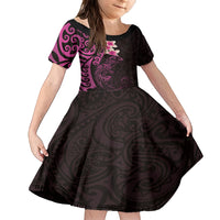 New Zealand Tuatara Plumeria Family Matching Tank Maxi Dress and Hawaiian Shirt Maori Pink Koru Tribal Tattoo