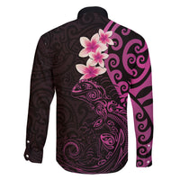 New Zealand Tuatara Plumeria Family Matching Tank Maxi Dress and Hawaiian Shirt Maori Pink Koru Tribal Tattoo