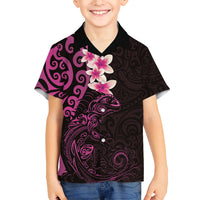 New Zealand Tuatara Plumeria Family Matching Tank Maxi Dress and Hawaiian Shirt Maori Pink Koru Tribal Tattoo