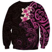 New Zealand Tuatara Plumeria Sweatshirt Maori Pink Koru Tribal Tattoo