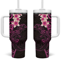 New Zealand Tuatara Plumeria Tumbler With Handle Maori Pink Koru Tribal Tattoo