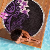 New Zealand Tuatara Plumeria Beach Blanket Maori Purple Koru Tribal Tattoo