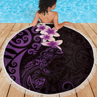 New Zealand Tuatara Plumeria Beach Blanket Maori Purple Koru Tribal Tattoo