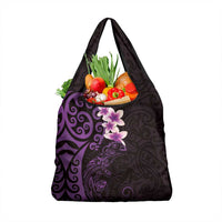 New Zealand Tuatara Plumeria Grocery Bag Maori Purple Koru Tribal Tattoo