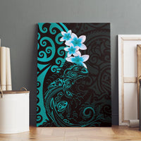 New Zealand Tuatara Plumeria Canvas Wall Art Maori Teal Koru Tribal Tattoo