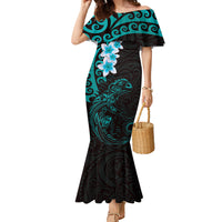 New Zealand Tuatara Plumeria Family Matching Mermaid Dress and Hawaiian Shirt Maori Teal Koru Tribal Tattoo