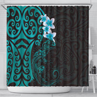 New Zealand Tuatara Plumeria Shower Curtain Maori Teal Koru Tribal Tattoo