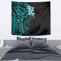 New Zealand Tuatara Plumeria Tapestry Maori Teal Koru Tribal Tattoo