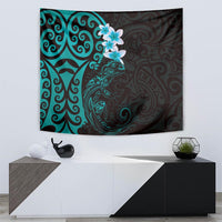New Zealand Tuatara Plumeria Tapestry Maori Teal Koru Tribal Tattoo