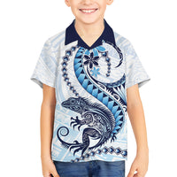 Blue Maori Tuatara Family Matching Long Sleeve Bodycon Dress and Hawaiian Shirt Luxury Pastel Pattern