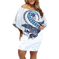 Blue Maori Tuatara Off Shoulder Short Dress Luxury Pastel Pattern