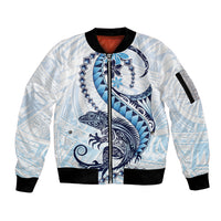 Blue Maori Tuatara Sleeve Zip Bomber Jacket Luxury Pastel Pattern