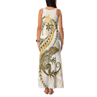Gold Maori Tuatara Family Matching Tank Maxi Dress and Hawaiian Shirt Luxury Pastel Pattern