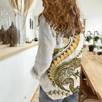Gold Maori Tuatara Women Casual Shirt Luxury Pastel Pattern