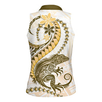 Gold Maori Tuatara Women Sleeveless Polo Shirt Luxury Pastel Pattern