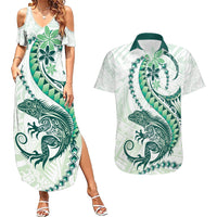 Green Maori Tuatara Couples Matching Summer Maxi Dress and Hawaiian Shirt Luxury Pastel Pattern