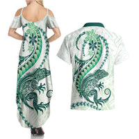 Green Maori Tuatara Couples Matching Summer Maxi Dress and Hawaiian Shirt Luxury Pastel Pattern