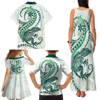Green Maori Tuatara Family Matching Tank Maxi Dress and Hawaiian Shirt Luxury Pastel Pattern