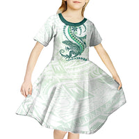 Green Maori Tuatara Kid Short Sleeve Dress Luxury Pastel Pattern