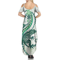 Green Maori Tuatara Summer Maxi Dress Luxury Pastel Pattern