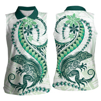 Green Maori Tuatara Women Sleeveless Polo Shirt Luxury Pastel Pattern