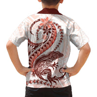 Red Maori Tuatara Family Matching Off The Shoulder Long Sleeve Dress and Hawaiian Shirt Luxury Pastel Pattern LT01 - Polynesian Pride