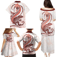 Red Maori Tuatara Family Matching Puletasi and Hawaiian Shirt Luxury Pastel Pattern