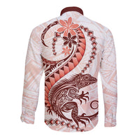 Red Maori Tuatara Long Sleeve Button Shirt Luxury Pastel Pattern LT01 - Polynesian Pride