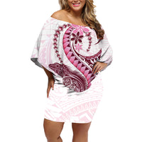 Pink Maori Tuatara Family Matching Off Shoulder Short Dress and Hawaiian Shirt Luxury Pastel Pattern