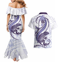 Purple Maori Tuatara Couples Matching Mermaid Dress and Hawaiian Shirt Luxury Pastel Pattern