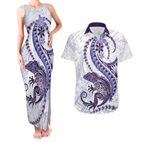 Purple Maori Tuatara Couples Matching Tank Maxi Dress and Hawaiian Shirt Luxury Pastel Pattern