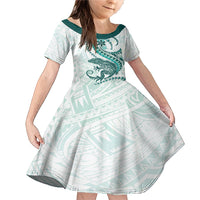 Teal Maori Tuatara Family Matching Mermaid Dress and Hawaiian Shirt Luxury Pastel Pattern