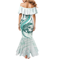 Teal Maori Tuatara Mermaid Dress Luxury Pastel Pattern