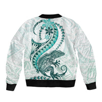 Teal Maori Tuatara Sleeve Zip Bomber Jacket Luxury Pastel Pattern