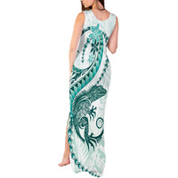 Teal Maori Tuatara Tank Maxi Dress Luxury Pastel Pattern