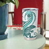 Teal Maori Tuatara Tumbler Cup Luxury Pastel Pattern