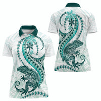 Teal Maori Tuatara Women Polo Shirt Luxury Pastel Pattern