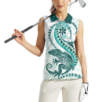 Teal Maori Tuatara Women Sleeveless Polo Shirt Luxury Pastel Pattern