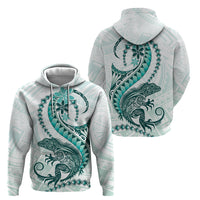 Teal Maori Tuatara Zip Hoodie Luxury Pastel Pattern