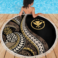 Hawaii Pineapple Brown Tribal Pattern Beach Blanket - Polynesian Pride