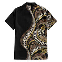 Hawaii Pineapple Brown Tribal Pattern Family Matching Off The Shoulder Long Sleeve Dress and Hawaiian Shirt - Polynesian Pride