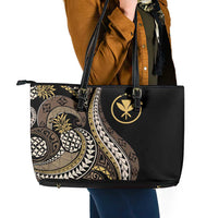 Hawaii Pineapple Brown Tribal Pattern Leather Tote Bag LT01 - Polynesian Pride