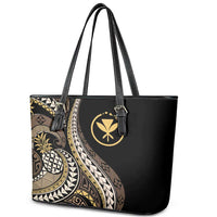 Hawaii Pineapple Brown Tribal Pattern Leather Tote Bag LT01 - Polynesian Pride