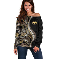 Hawaii Pineapple Brown Tribal Pattern Off Shoulder Sweater - Polynesian Pride