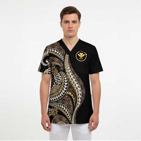 Hawaii Pineapple Brown Tribal Pattern Scrub Top - Polynesian Pride