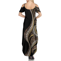 Hawaii Pineapple Brown Tribal Pattern Summer Maxi Dress - Polynesian Pride