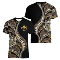 Hawaii Pineapple Brown Tribal Pattern Women V-Neck T-Shirt - Polynesian Pride